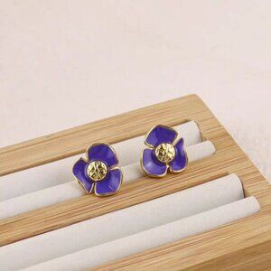 Tory Burch Purple and Gold Flower Earrings